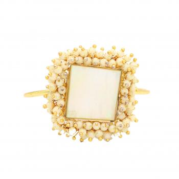 Gold Plated Pearl and MOP Stone Seated Bracelet - Classic Elegance and Natural Beauty